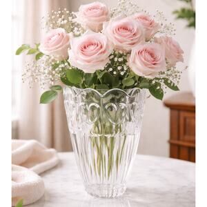 Vintage Lead Crystal Heart Vase Romantic Valentine Decor Clear Cut Glass Vase